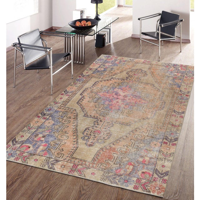 Vintage Oushak Beige Wool Area Rug, 4' 4'' X 7' 0'' For Sale In New York - Image 6 of 6