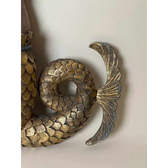 Large Mid-Century Mermaid Wall Relief Sculpture with Hand-Painted Polychrome Gilt, 1950s For Sale - Image 4 of 18
