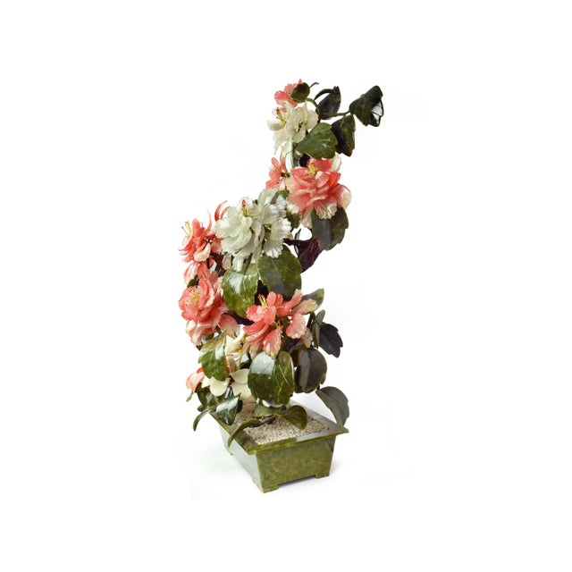 Vintage Handmade Rare Monumental Jade Gemstone Carved Botanical Bonsai Tree in Stone Planter For Sale - Image 4 of 18