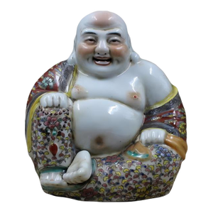 Chinese Vintage Ceramic Buddhist Sculpture,Hand Carved Famille Rose Porcelain Statue of Maitreya Buddha