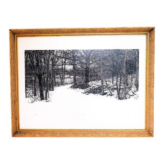 1980s "Snow in the Woods" Landscape Etching by Barbara Pihos, Framed For Sale
