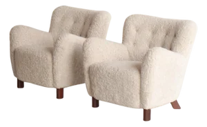 Scandinavian Modern Sheepskin Model FH-1669 Easy Chairs from Fritz Hansen, 1940s, Set of 2