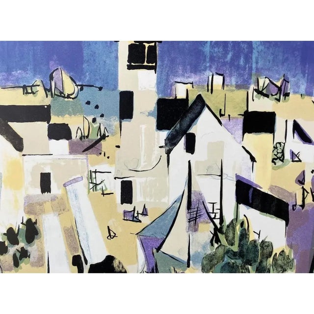 Mid-Century Modern Claude Schurr "Seaside Village" Signed Lithograph, Circa 1950 For Sale - Image 9 of 10