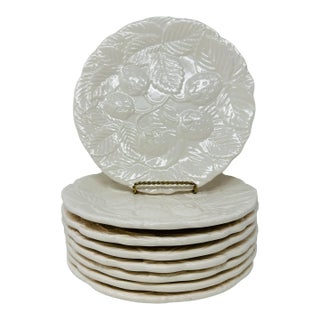 Vintage Made in Japan Ceramic Peach, Strawberry, Pear, and Plum Leaf Plates - a Set of 8 For Sale