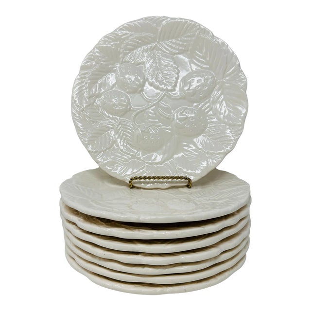 Vintage Made in Japan Ceramic Peach, Strawberry, Pear, and Plum Leaf Plates - a Set of 8 For Sale