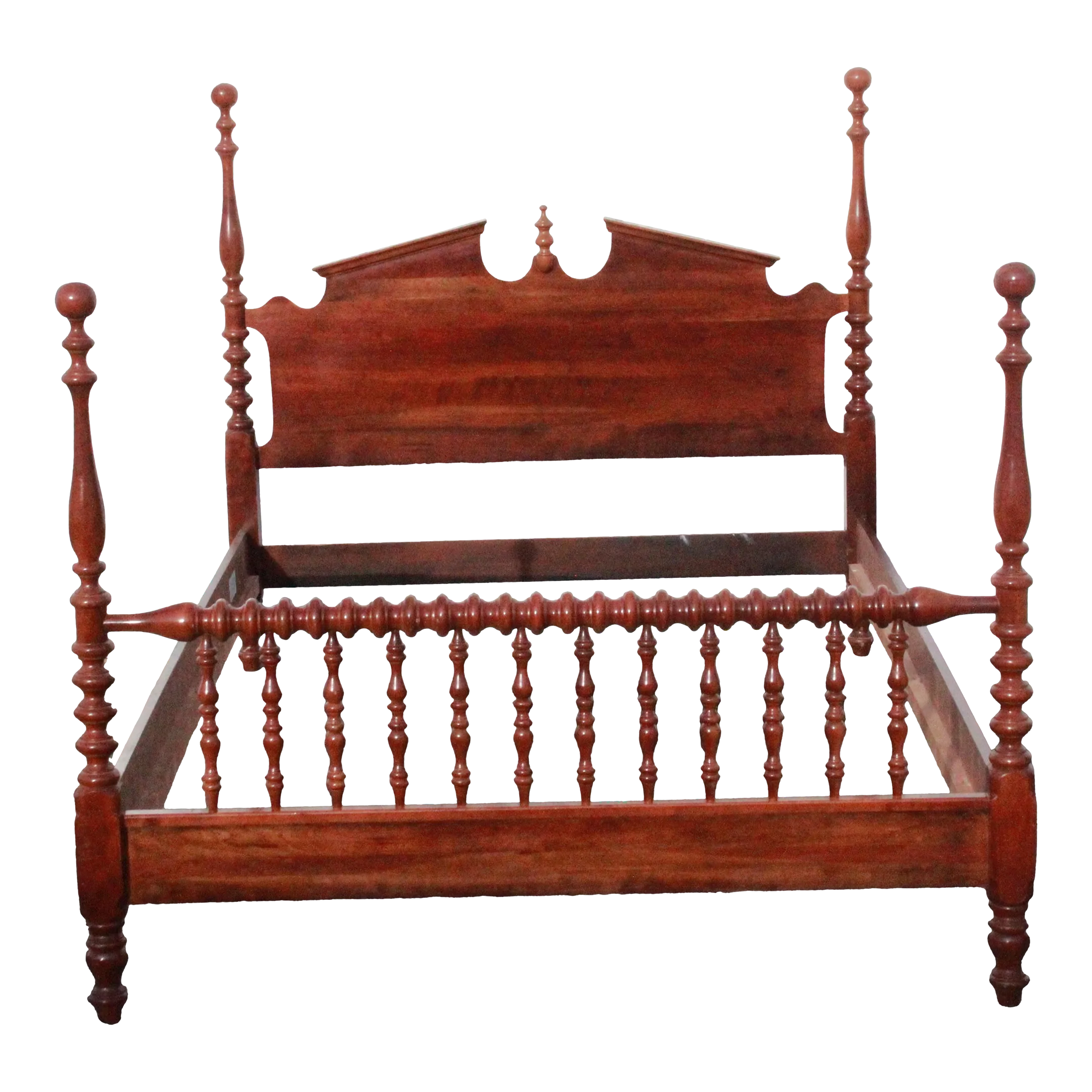 1940s Vintage Chippendale Style Four Semi-Poster Full XL Bed Frame