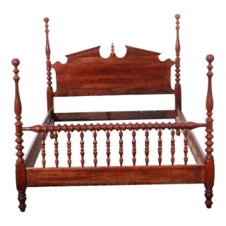 1940s Vintage Chippendale Style Four Semi-Poster Full XL Bed Frame For Sale