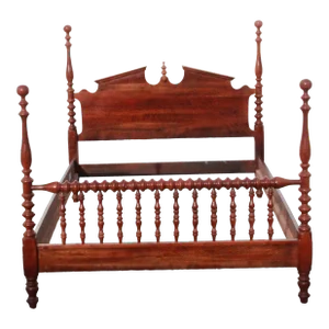 1940s Vintage Chippendale Style Four Semi-Poster Full XL Bed Frame