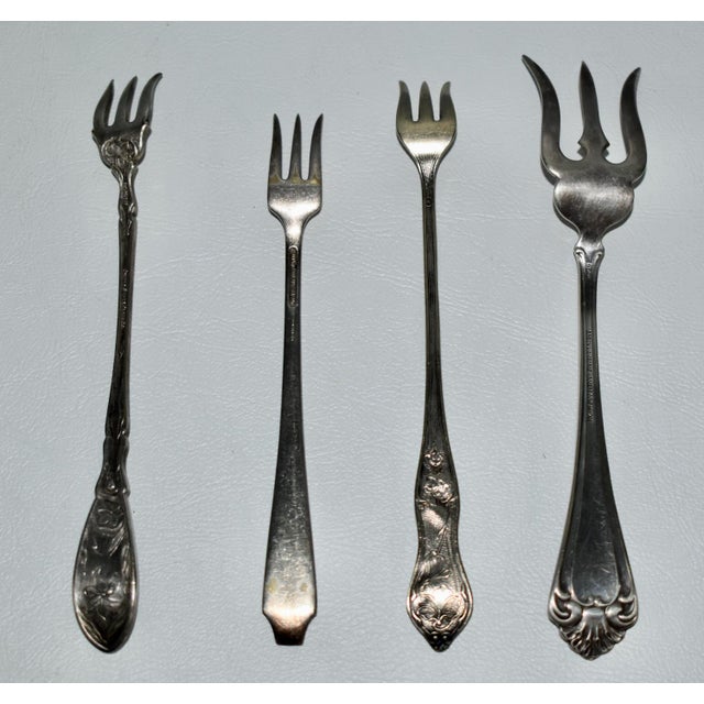 Metal Antique Set of Four Decorative Silverplate Forks For Sale - Image 7 of 12