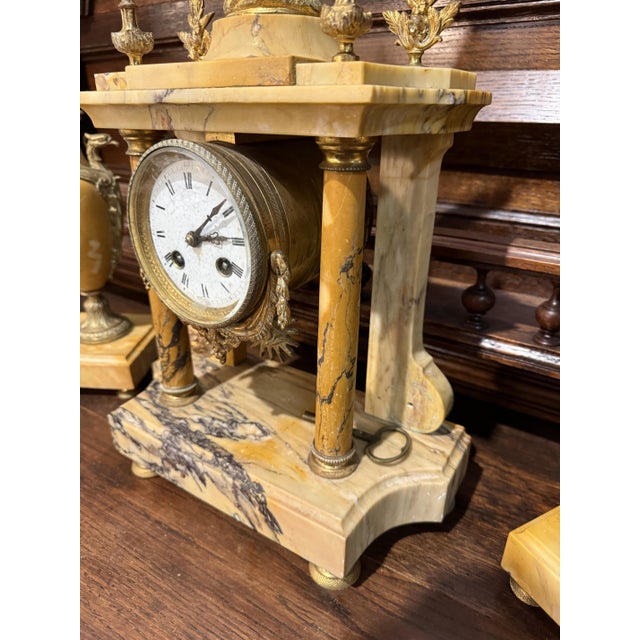 Column Mantel Clock with Cassolettes, Set of 3 For Sale - Image 9 of 13