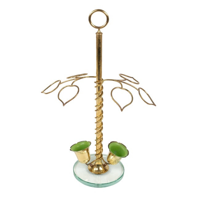 Mid-Century Flower Umbrella Stand in Glass and Brass in the style of Cristal Arte, Italy, 1960s For Sale