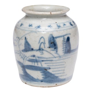 Chinese Petite Blue & White Apothecary Jar, C. 1900 For Sale
