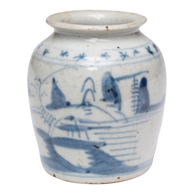 Chinese Petite Blue & White Apothecary Jar, C. 1900 For Sale