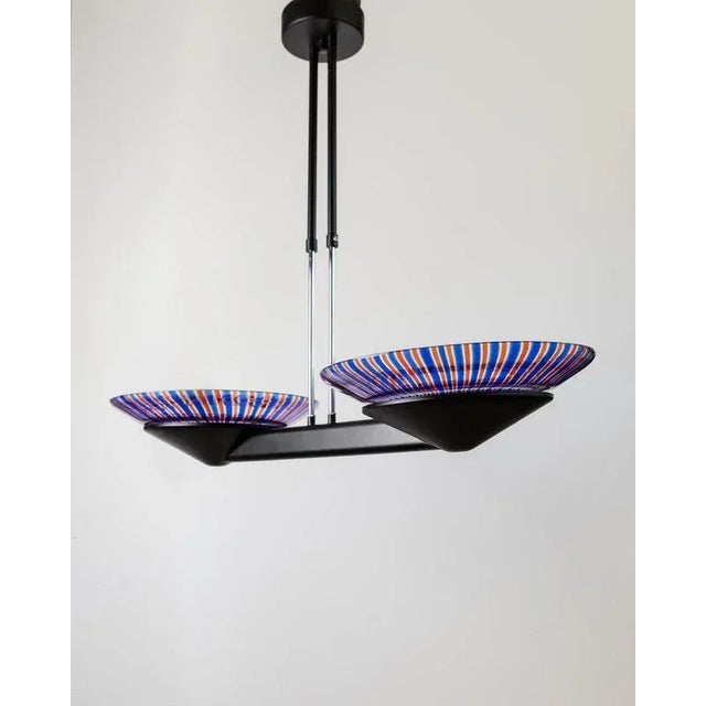 Vintage Murano Glass Pendant in Blue and Red Striped Glass, 1980s For Sale - Image 11 of 11