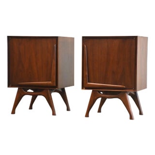 1960s Refinished Walnut Sculpted Nightstands - A Pair For Sale