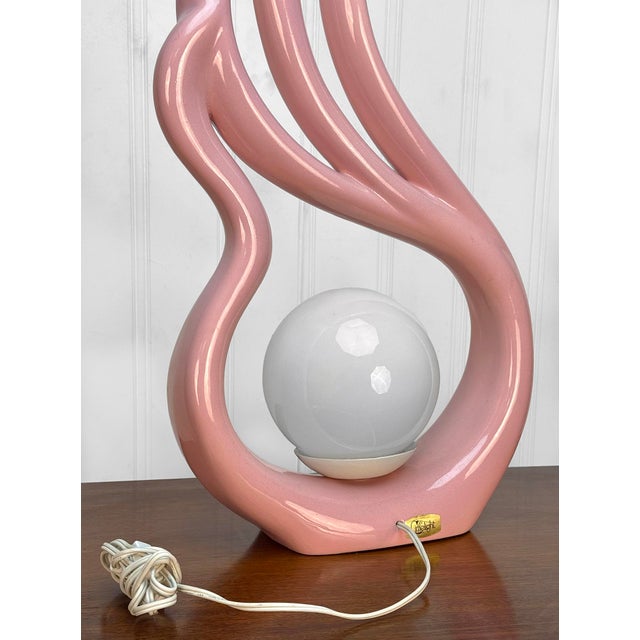 Pink Vintage Art Deco Flamingo Mauve Pink Porcelain Orb Table Lamp For Sale - Image 8 of 9
