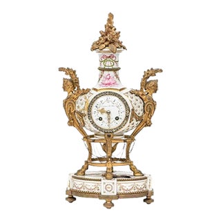 19th C. French Louis XVI Sèvres-Style Porcelain & Ormolu Mantel Clock, Signed Theodore B. Starr Ny For Sale