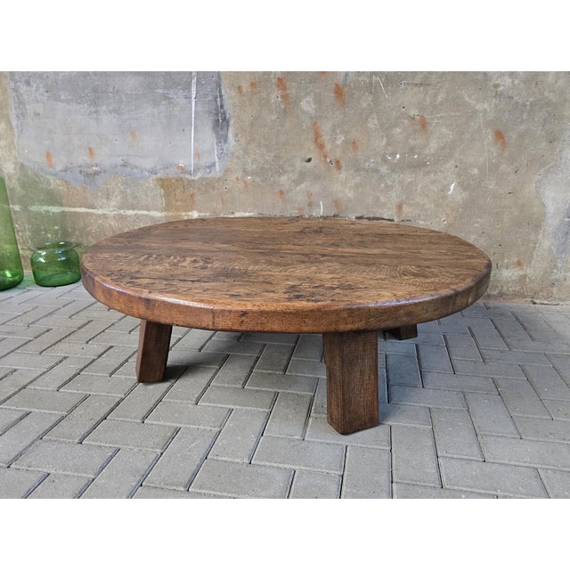 Large Mid-Century Round Oak Coffee Table, 1970s For Sale - Image 16 of 16