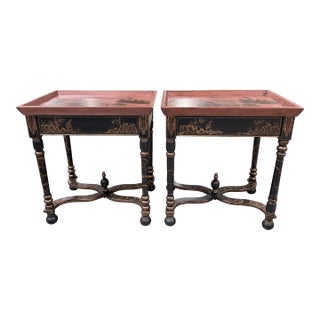 Late 20th Century Decorative Japanned Chinoiserie Tray Side Tables For Sale