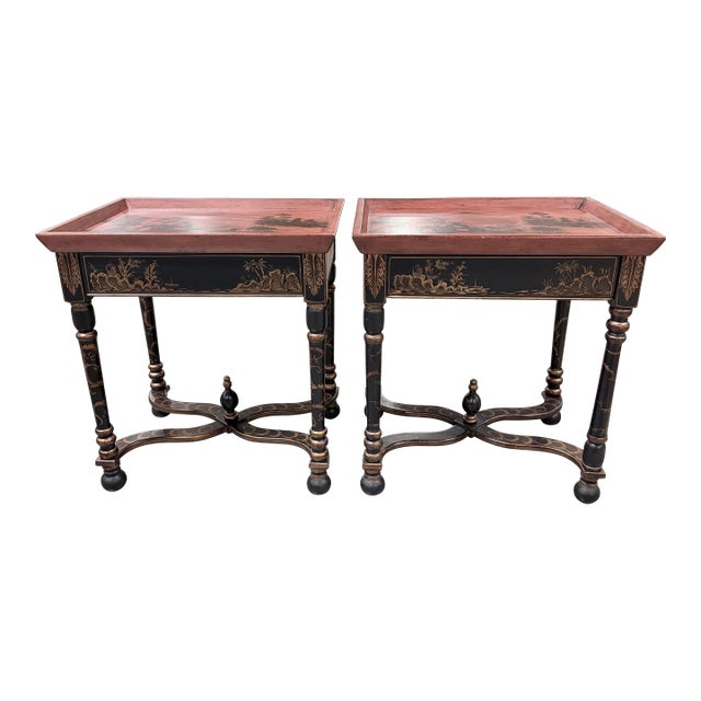 Late 20th Century Decorative Japanned Chinoiserie Tray Side Tables For Sale