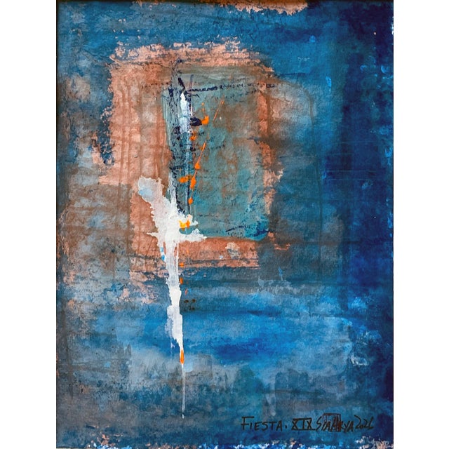 Fiesta XIX is an original abstract surreal mixed-media artwork on 12 x 16" handmade paper, featuring layered shades of...