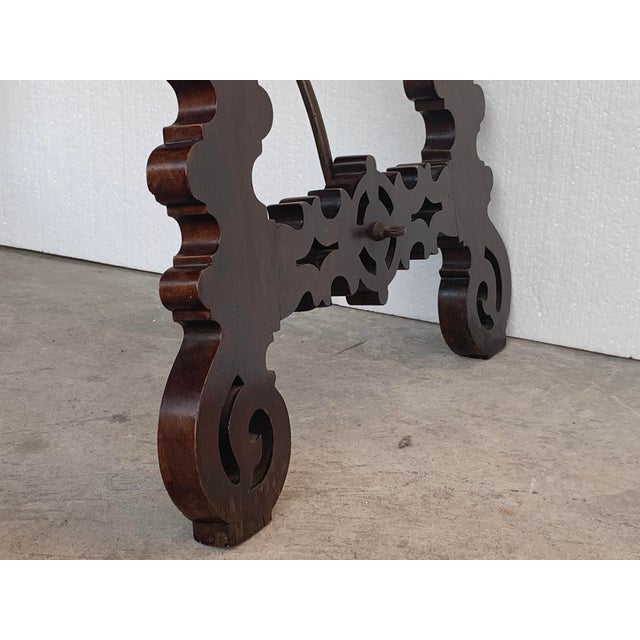 19th Century Baroque Spanish Side Table With Marquetry Top and Lyre Carved Legs For Sale - Image 6 of 13