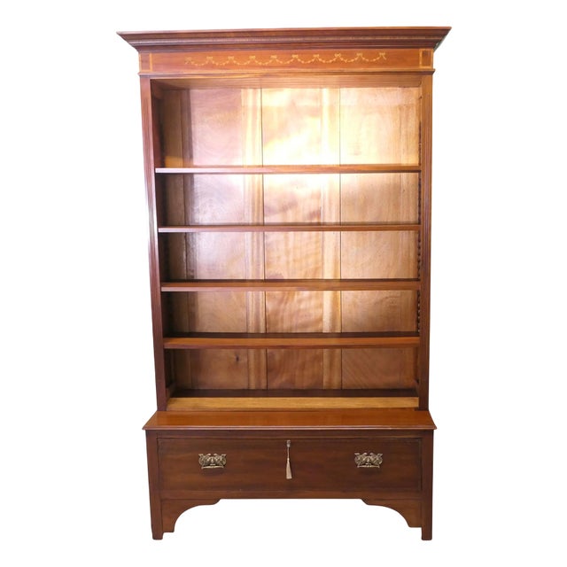 Tall Edwardian Walnut Bookcase, 1900 For Sale