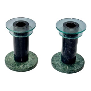 1980’s Post Modern Memphis Milano Marble and Lucite Candle Holders For Sale