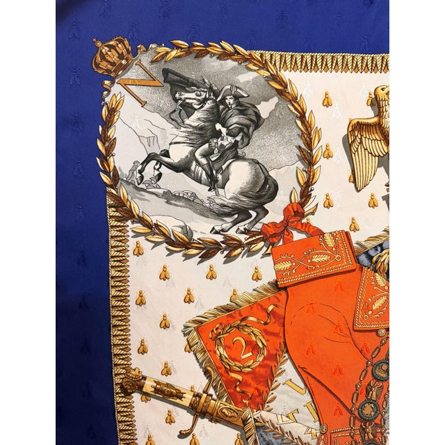 Hermes Napoleon silk scarf, 1985, designed by Philippe Ledoux. This damask scarf, featuring Napoleon's emblem, is a...