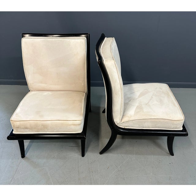 1960s Mid Century Ebonized Slipper Chairs in the Style of Robsjohn-Gibbings - Set of 2 For Sale In Philadelphia - Image 6 of 10