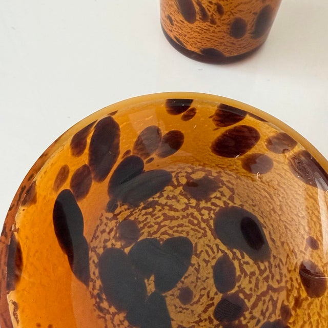 Exceptional three-piece Labrazel Tortoise Glass Collection bathroom vanity set, handcrafted in Murano, Italy, circa 1999....