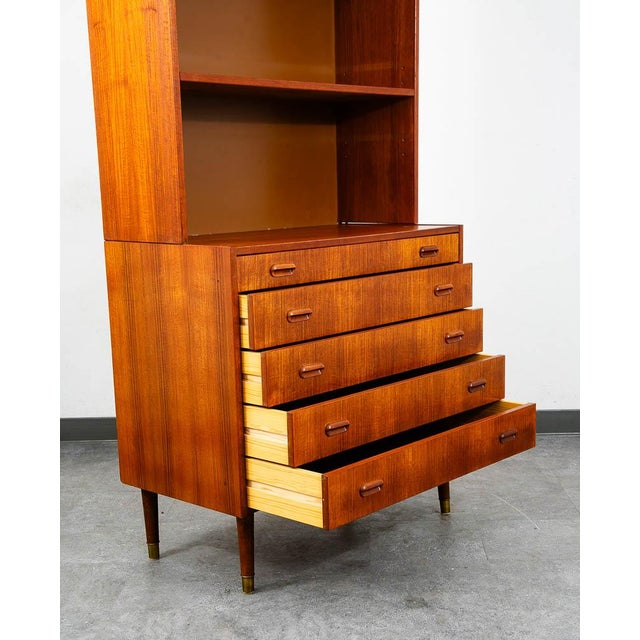 Wood Mid Century Danish Modern Bookshelf Cabinet Teak Shelves 5 Drawers Shelves MCM For Sale - Image 7 of 12
