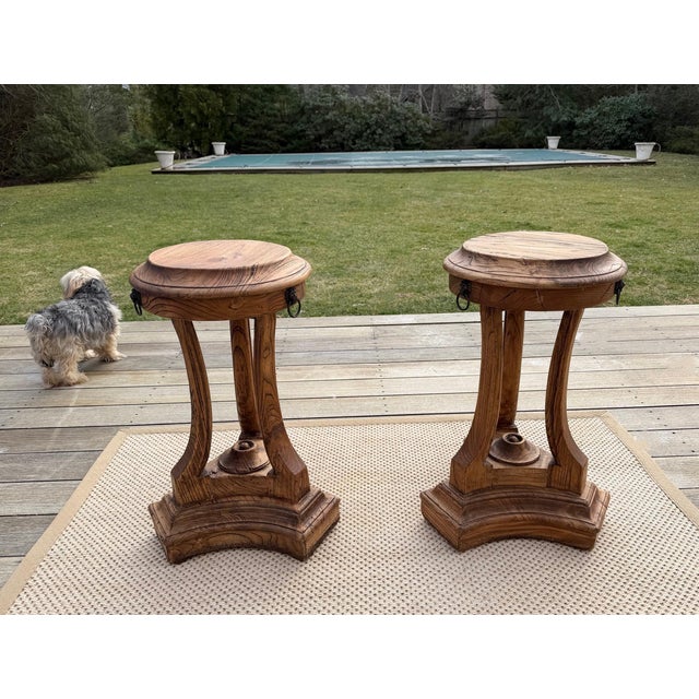 A Pair of Restoration Hardware Sculptural Pedestal Side Tables, Drinks Tables With Glass Tops For Sale - Image 16 of 18