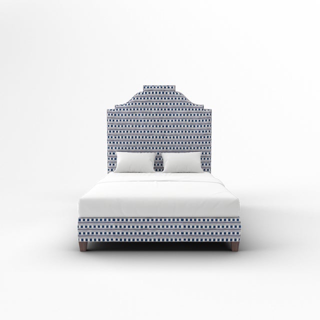 Elevate your bedroom with this luxurious upholstered bed, available exclusively on Chairish. Expertly crafted in the USA...