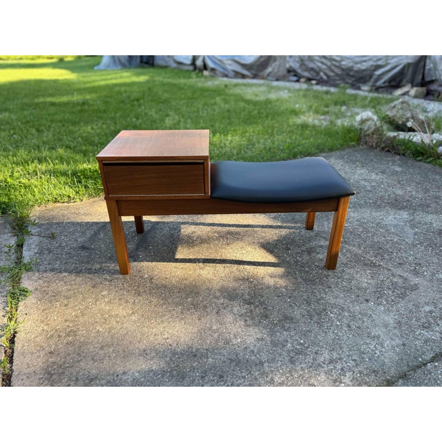 Vintage Teak Telephone Bench with Vinyl Seat, 1960s For Sale - Image 10 of 11