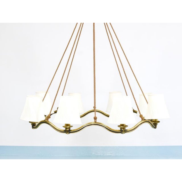 Large Viennese Modernism Curved Brass Wave Chandelier by Hugo Gorge, 1940s For Sale - Image 13 of 18