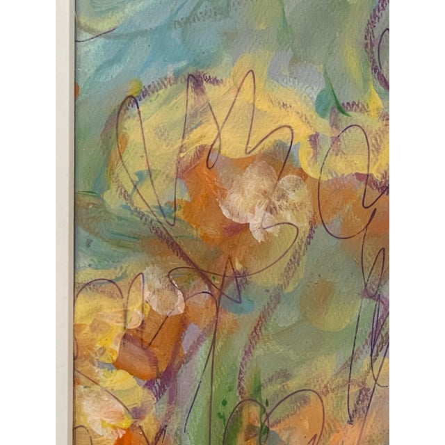 Original Mixed Media Artwork “Flowers in Field” (Watered Acrylic Painting and Ink on Art Paper); Signed, Framed For Sale In San Diego - Image 6 of 12