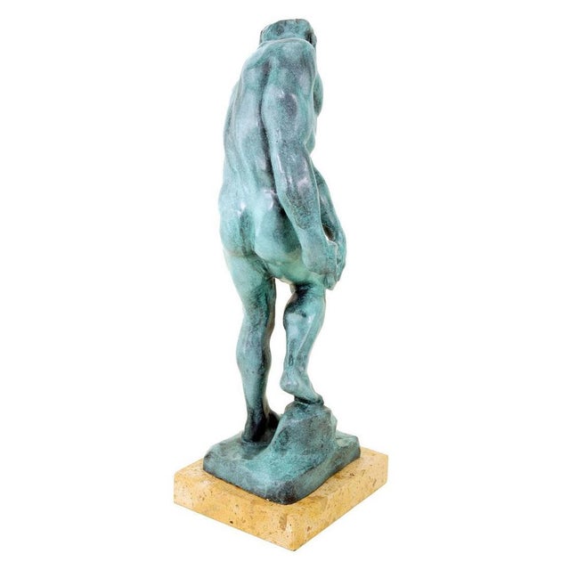 After Rodin, Green Modern Figurative Statue, Patinated Bronze For Sale - Image 4 of 8