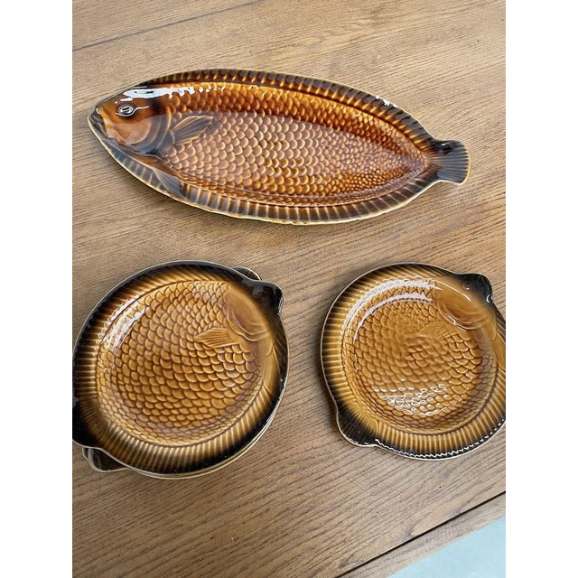 Sarreguemines Fish Plates and Dishes, 1970s, Set of 7 For Sale - Image 11 of 16