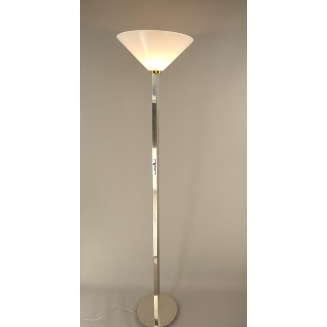 Chrome Uplights with Huge Opal Glass Shade, 1970s For Sale - Image 16 of 18