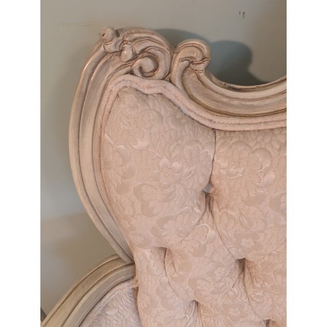 Shabby Chic 1940s Vintage Italian Style Carved Upholstered Arm Chairs With Tufted Backs - Set of 2 For Sale - Image 3 of 9