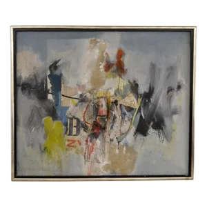 Mid 20th Century Large Framed Mid Century Abstract Mixed Media Painting by Gerard Leonard