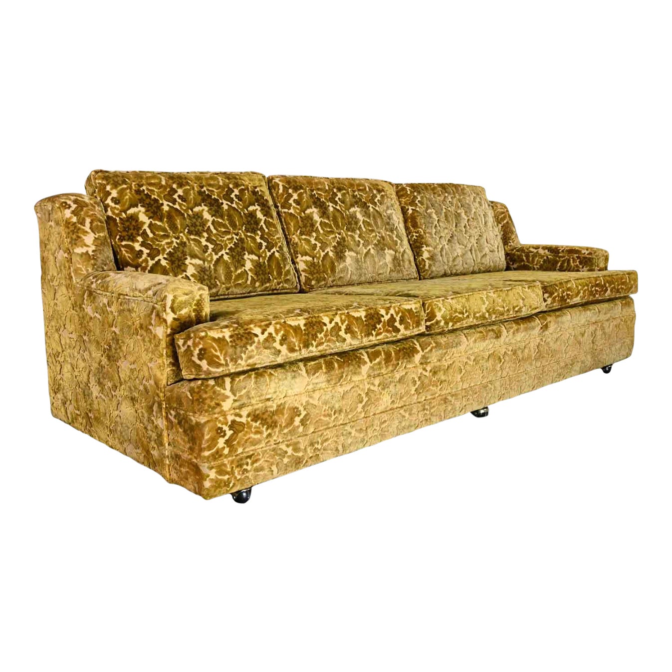 Vintage Hollywood Regency Floral Cut Velvet Sofa Modified Lawson Style