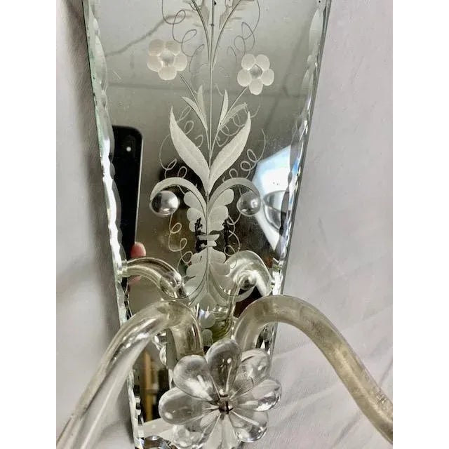 Vintage 1920 Etched Carved Mirror Sconces - Pair For Sale - Image 11 of 12