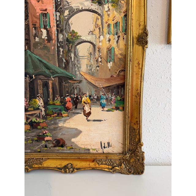 Antonio De Vity (1901-1993) Oil Painting Italian Street Market Scene Cityscape For Sale - Image 9 of 12