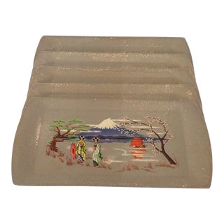 Set of 5 Matching Geisha Girls and Mount Fuji Serving Trays by Kentley USA For Sale