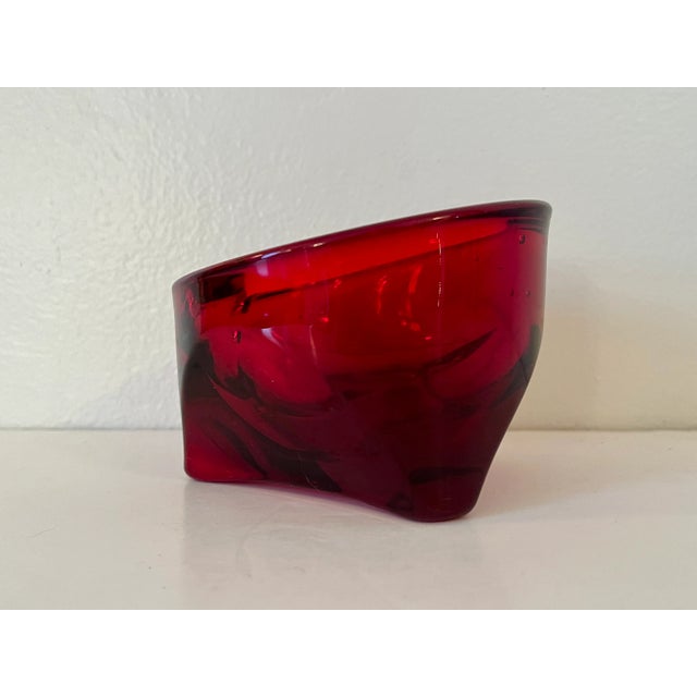 Mid-Century Modern Vintage Mid-Century Modern Viking Ruby Glass Abstract Geometric Ashtray in Mold-Blown Red Glass Round/Triangular Dish For Sale - Image 3 of 6