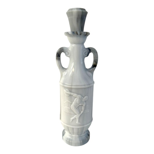 1970s Blue Slag Glass Discus Thrower Decanter For Sale