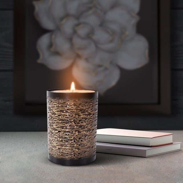 Golden Thread Cylindrical Large Candle Holder For Sale - Image 9 of 10