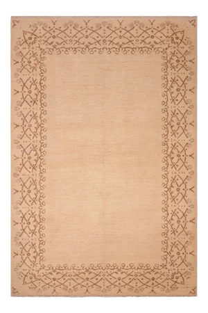 1990s 1990s Modern Sun Faded Tan/Brown Hand Knotted Wool Rug - 6'3" X 9'1"